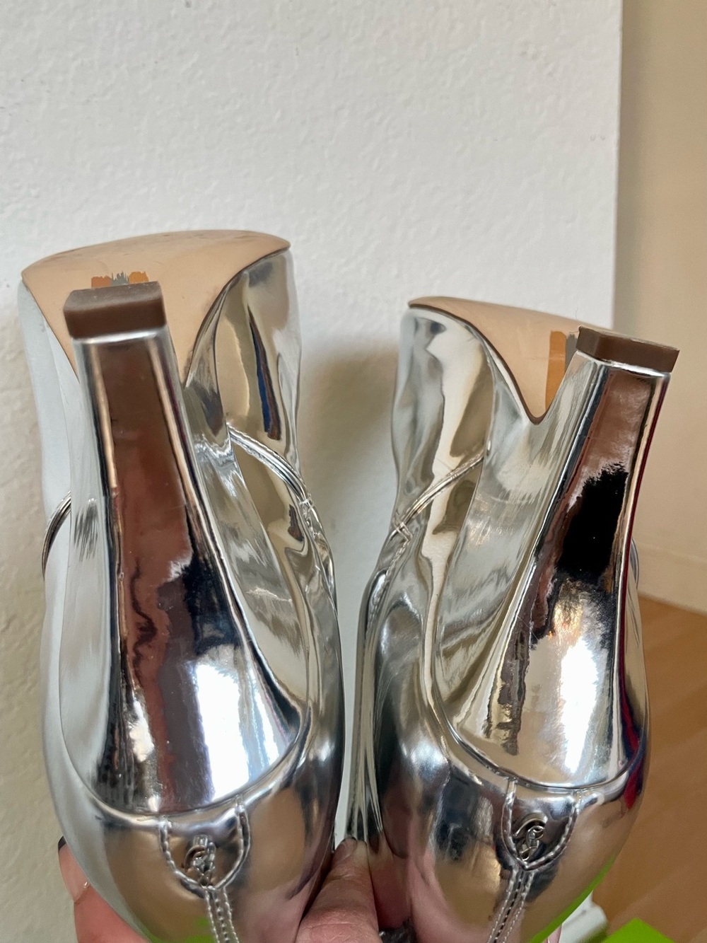 Sam Edelman Vance 2 Knee High Boots Soft Silver Metallic Pointed Toe Block Heel - Picture 12 of 16